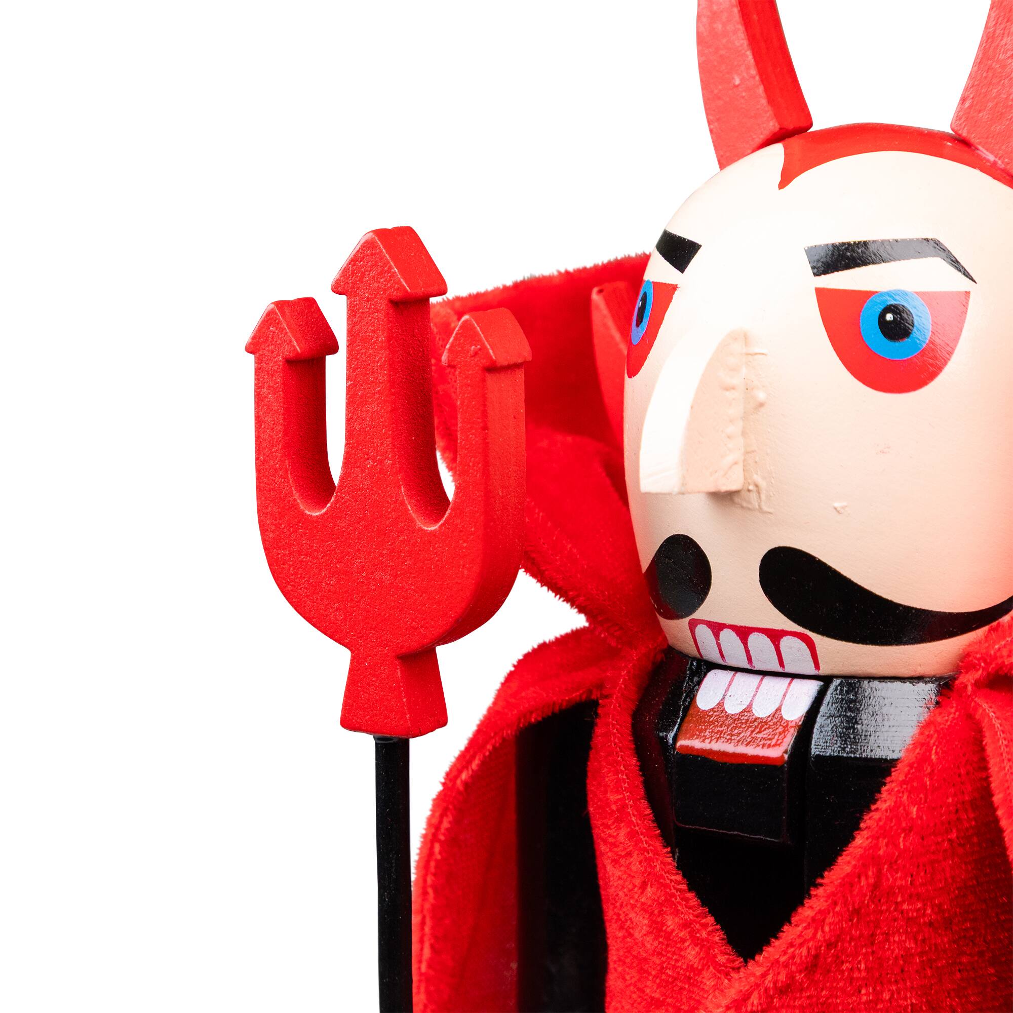 Red Wooden Devil Holding Pitch Fork Halloween Nutcracker